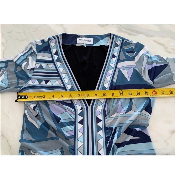 EMILIO PUCCI BLUE MULTI PRINT LONG SLEEVE DRESS SIZE IT 42 / US 8 NWOTS! - Picture 7 of 17